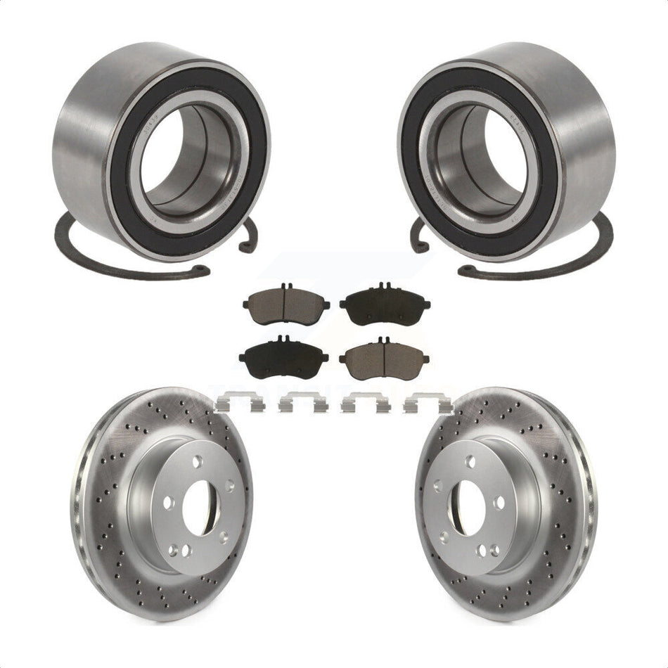 Front Wheel Bearing With Coated Disc Brake Rotors And Ceramic Pads Kit For 2010-2010 Mercedes-Benz C300 C250 AWD KBB-118360