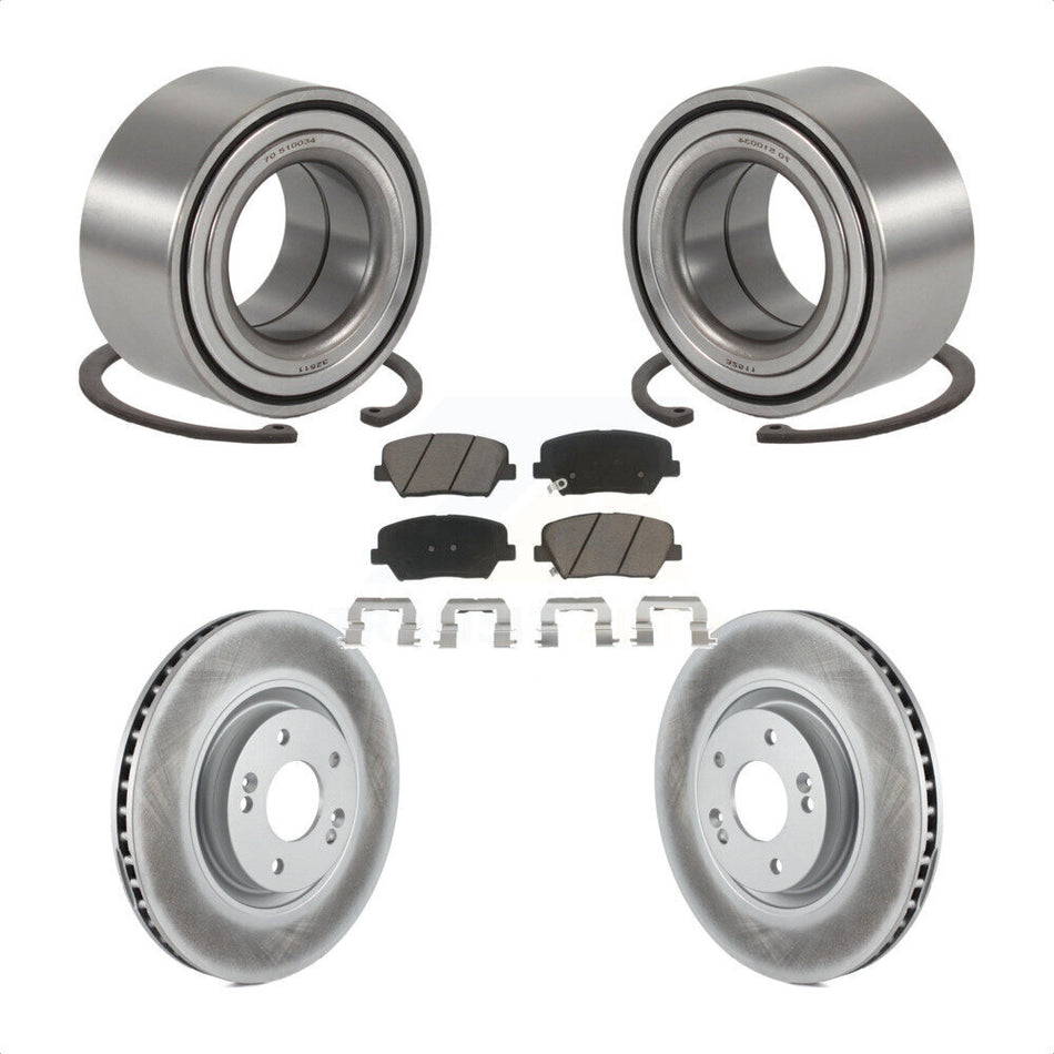Front Wheel Bearing With Coated Disc Brake Rotors And Ceramic Pads Kit For 2012-2017 Hyundai Azera KBB-118362