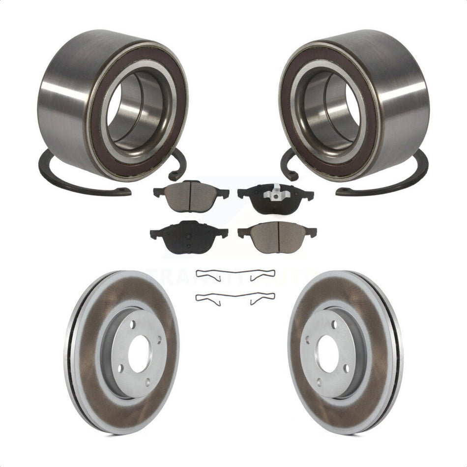 Front Wheel Bearing With Coated Disc Brake Rotors And Ceramic Pads Kit For 2005-2007 Ford Focus KBB-118384
