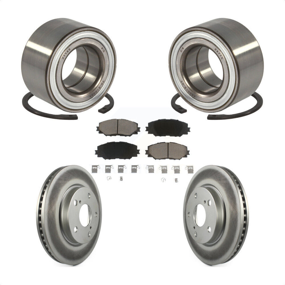 Front Wheel Bearing With Coated Disc Brake Rotors And Ceramic Pads Kit For 2017-2018 Toyota Prius V KBB-118392