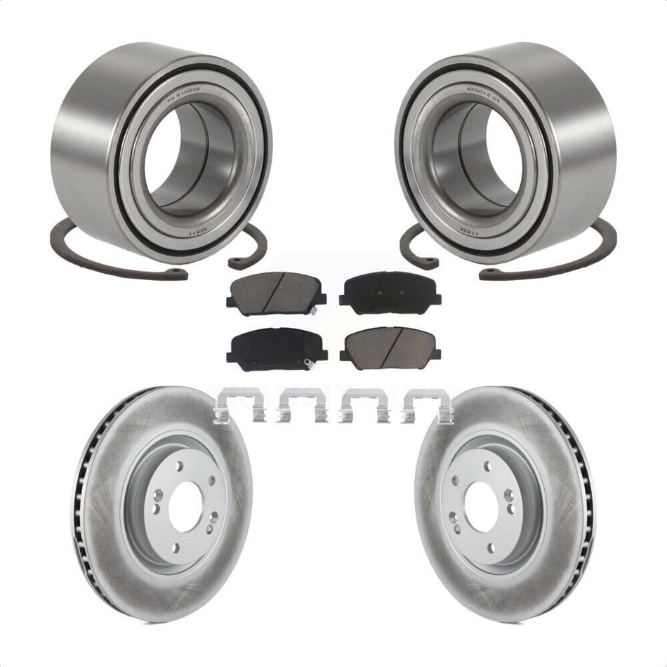 Front Wheel Bearing With Coated Disc Brake Rotors And Ceramic Pads Kit For 2011-2013 Kia Optima 2.0L KBB-118398