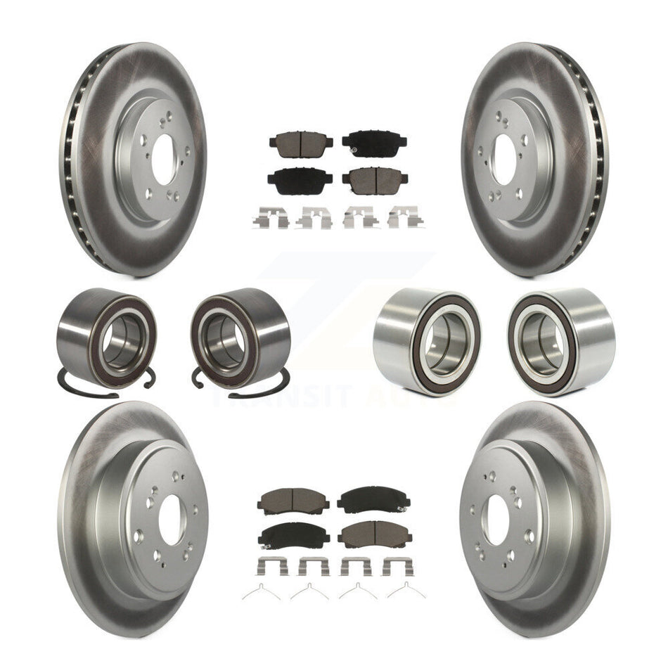 Front Rear Wheel Bearings Coated Disc Brake Rotors And Ceramic Pads Kit (10Pc) For 2006-2014 Honda Ridgeline KBB-118443