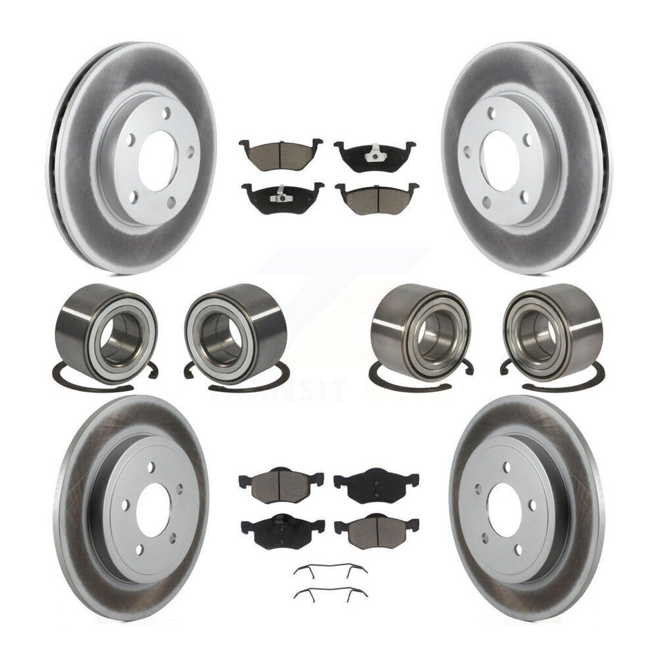 Front Rear Wheel Bearings Coated Disc Brake Rotors And Ceramic Pads Kit (10Pc) For Ford Escape Mazda Tribute Mercury Mariner KBB-118465