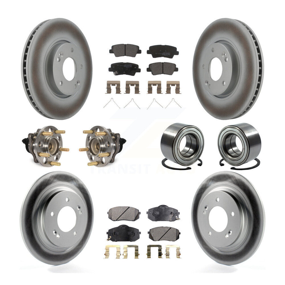 Front Rear Wheel Hub Bearings Assembly Coated Disc Brake Rotors And Semi-Metallic Pads Kit (10Pc) For 2016 Kia Soul EV From Chassis VIN #160921 KBB-118499