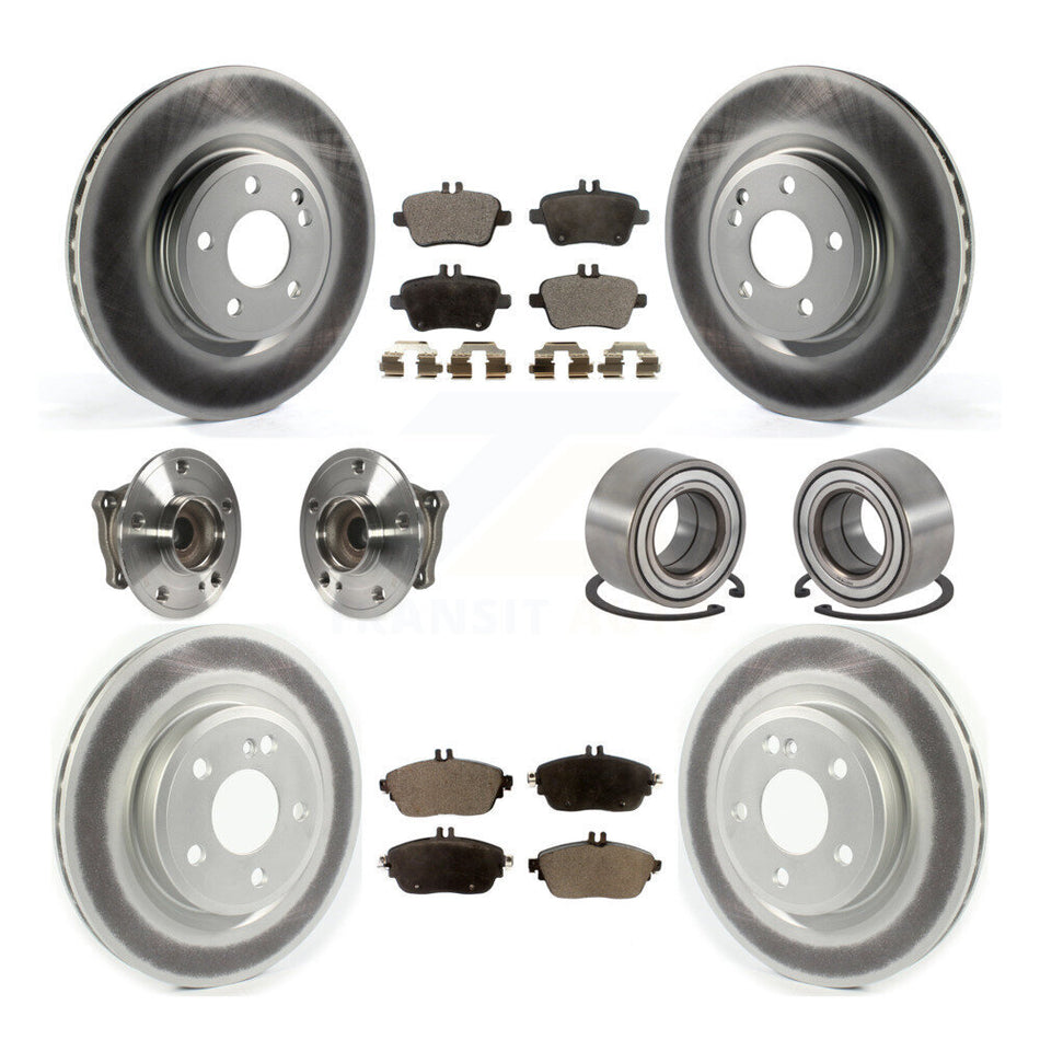 Front Rear Wheel Hub Bearings Assembly Coated Disc Brake Rotors And Semi-Metallic Pads Kit (10Pc) For 2015-2017 Mercedes-Benz GLA250 FWD With Vented KBB-118502
