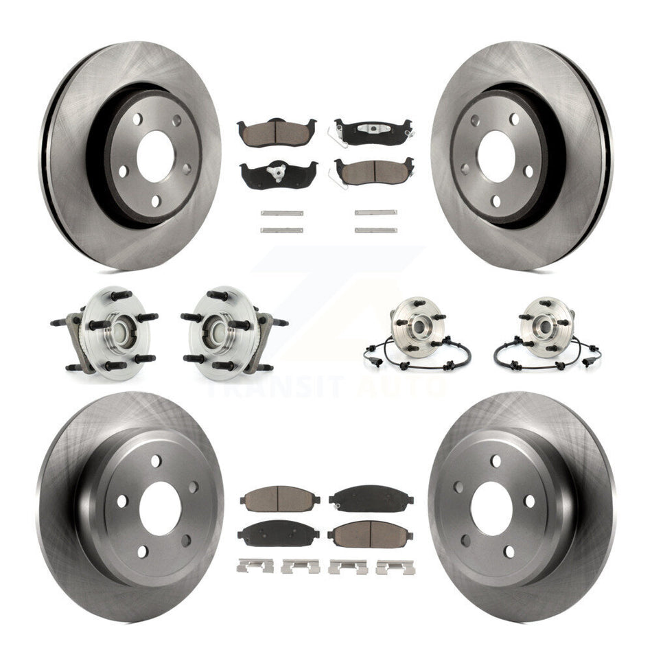 Front Rear Hub Bearings Assembly Disc Brake Rotors And Ceramic Pads Kit (10Pc) For Jeep Grand Cherokee Commander KBB-119017