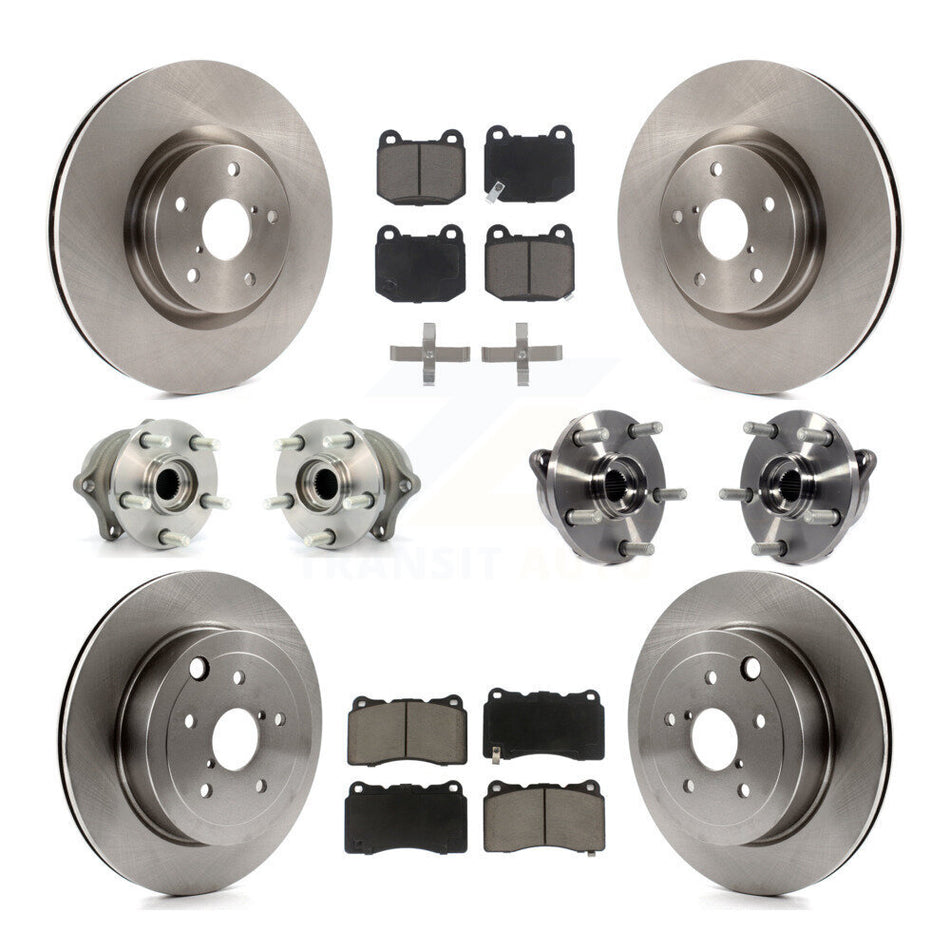 Front Rear Hub Bearings Assembly Disc Brake Rotors And Ceramic Pads Kit (10Pc) For Subaru Impreza WRX STI KBB-119031