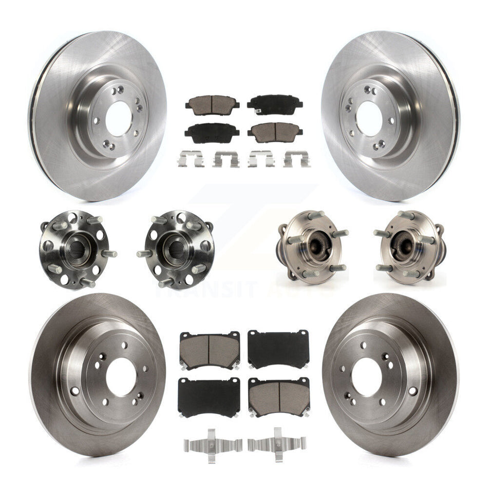 Front Rear Hub Bearings Assembly Disc Brake Rotors And Ceramic Pads Kit (10Pc) For 2012-2014 Hyundai Genesis 5.0L KBB-119035