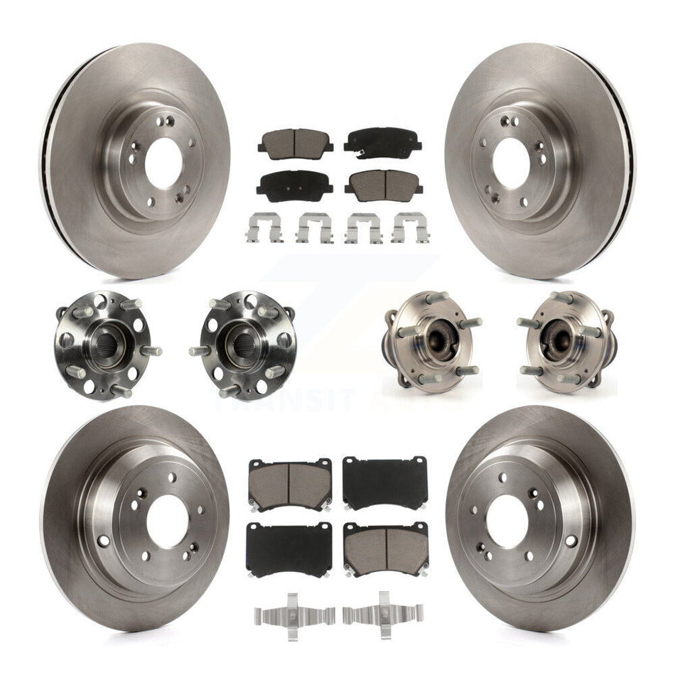 Front Rear Hub Bearings Assembly Disc Brake Rotors And Ceramic Pads Kit (10Pc) For Hyundai Genesis 4.6L KBB-119037