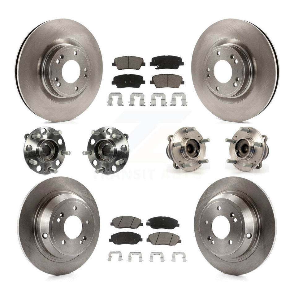Front Rear Hub Bearings Assembly Disc Brake Rotors And Ceramic Pads Kit (10Pc) For Hyundai Genesis 3.8L KBB-119038