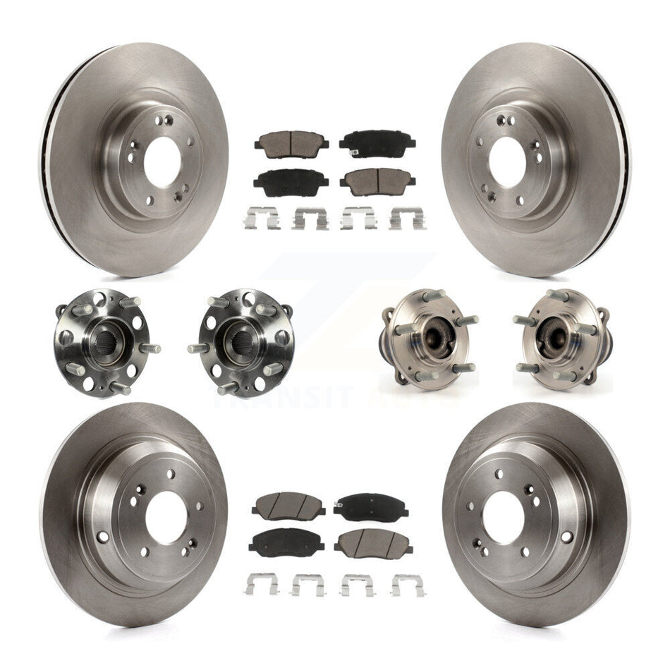 Front Rear Hub Bearings Assembly Disc Brake Rotors And Ceramic Pads Kit (10Pc) For 2012 Hyundai Genesis 3.8L KBB-119039