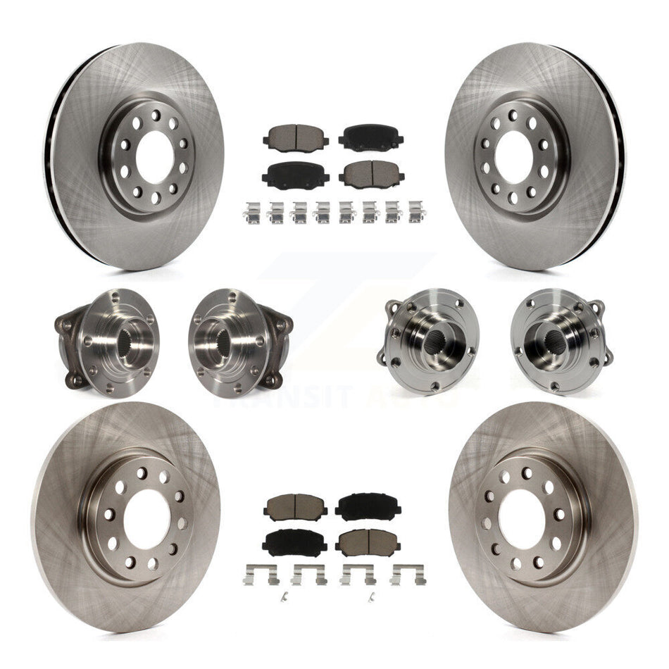 Front Rear Hub Bearings Assembly Disc Brake Rotors And Ceramic Pads Kit (10Pc) For 2015-2017 Chrysler 200 AWD With 305mm Diameter Rotor KBB-119048