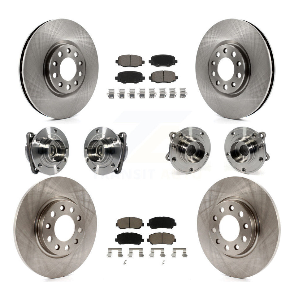 Front Rear Hub Bearings Assembly Disc Brake Rotors And Ceramic Pads Kit (10Pc) For 2015-2017 Chrysler 200 FWD With 305mm Diameter Rotor KBB-119049