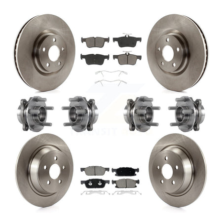 Front Rear Hub Bearings Disc Brake Rotors And Pads Kit (10Pc) For Lincoln Continental AWD KBB-119051