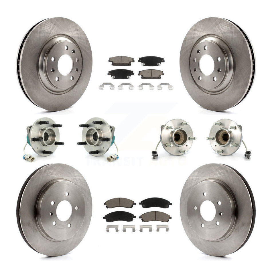 Front Rear Hub Bearings Assembly Disc Brake Rotors And Ceramic Pads Kit (10Pc) For 2006-2007 Cadillac CTS Base With Sport Suspension 323mm Diameter Rotor KBB-119054