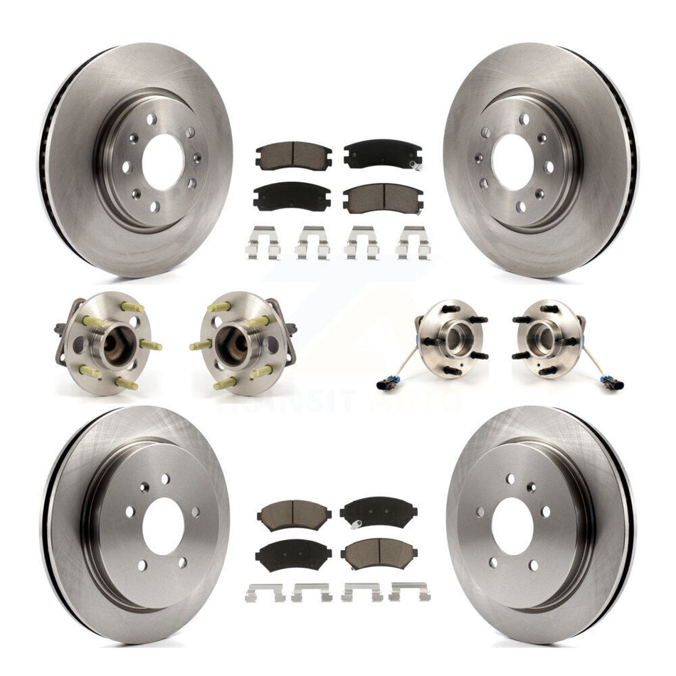 Front Rear Hub Bearings Assembly Disc Brake Rotors And Ceramic Pads Kit (10Pc) For 2003-2004 Cadillac Seville With Vented Rotor KBB-119057