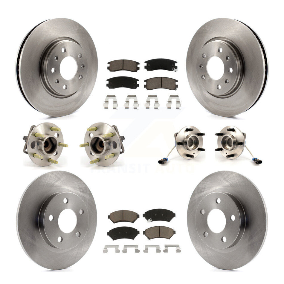 Front Rear Hub Bearings Assembly Disc Brake Rotors And Ceramic Pads Kit (10Pc) For 2003-2004 Cadillac Seville With Solid Rotor KBB-119058