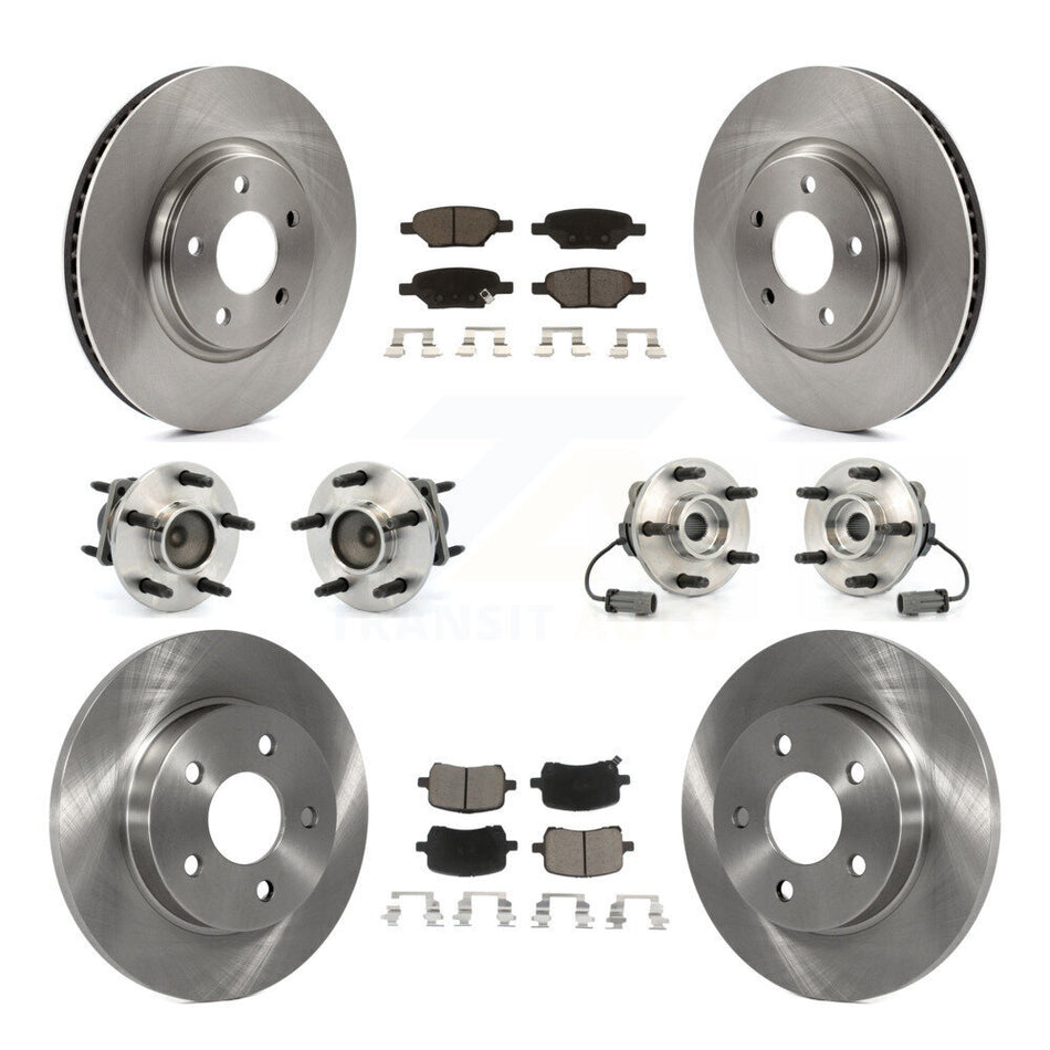 Front Rear Hub Bearings Assembly Disc Brake Rotors And Ceramic Pads Kit (10Pc) For Chevrolet Cobalt Saturn Ion With 5 Lug Wheels KBB-119098