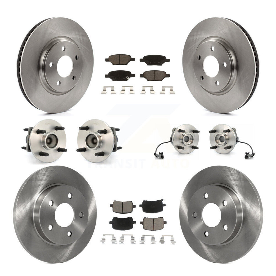 Front Rear Hub Bearings Assembly Disc Brake Rotors And Ceramic Pads Kit (10Pc) For 2004-2007 Saturn Ion Supercharged with 4-Wheel ABS With 4 Lug Wheels KBB-119099