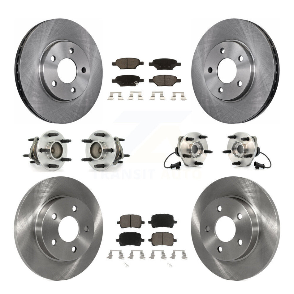Front Rear Hub Bearings Assembly Disc Brake Rotors And Ceramic Pads Kit (10Pc) For Chevrolet Malibu Pontiac G6 With 276mm Diameter Rotor KBB-119108