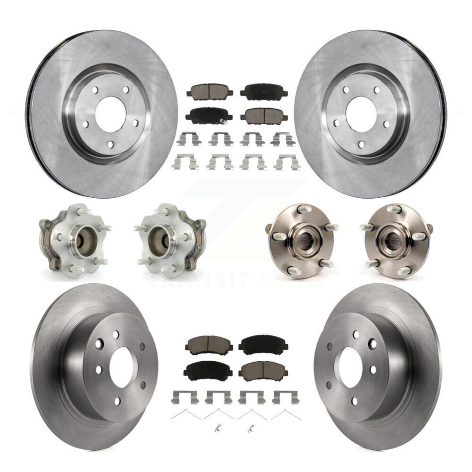 Front Rear Hub Bearings Assembly Disc Brake Rotors And Ceramic Pads Kit (10Pc) For 2007-2012 Nissan Sentra SE-R Spec V with 2.5L KBB-119111