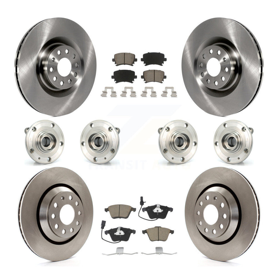 Front Rear Hub Bearings Assembly Disc Brake Rotors And Ceramic Pads Kit (10Pc) For Volkswagen Passat CC R32 KBB-119115