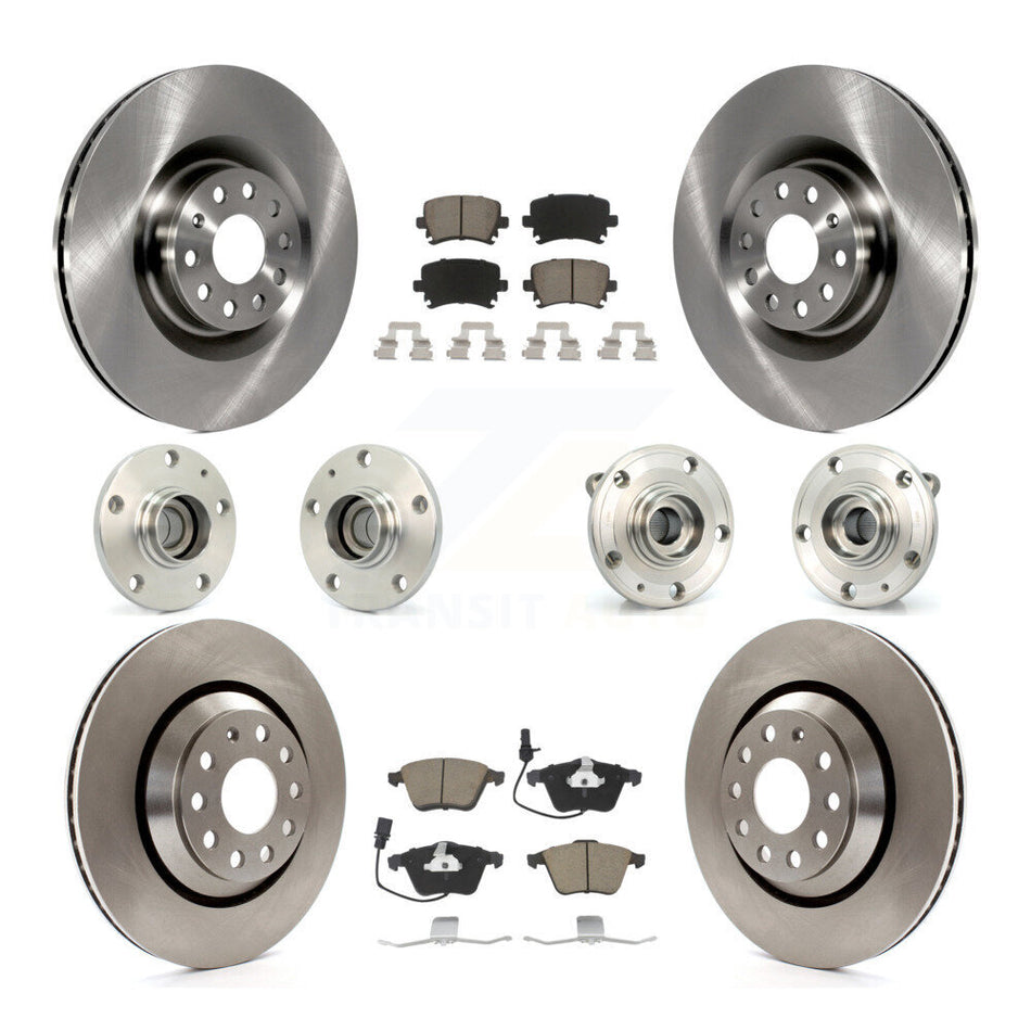 Front Rear Hub Bearings Assembly Disc Brake Rotors And Ceramic Pads Kit (10Pc) For Volkswagen Passat CC Golf R KBB-119116