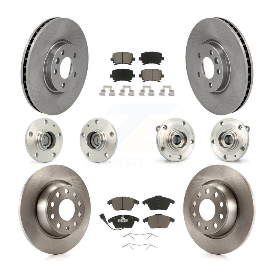 Front Rear Hub Bearings Assembly Disc Brake Rotors And Ceramic Pads Kit (10Pc) For Volkswagen CC With 340mm Diameter Rotor KBB-119118