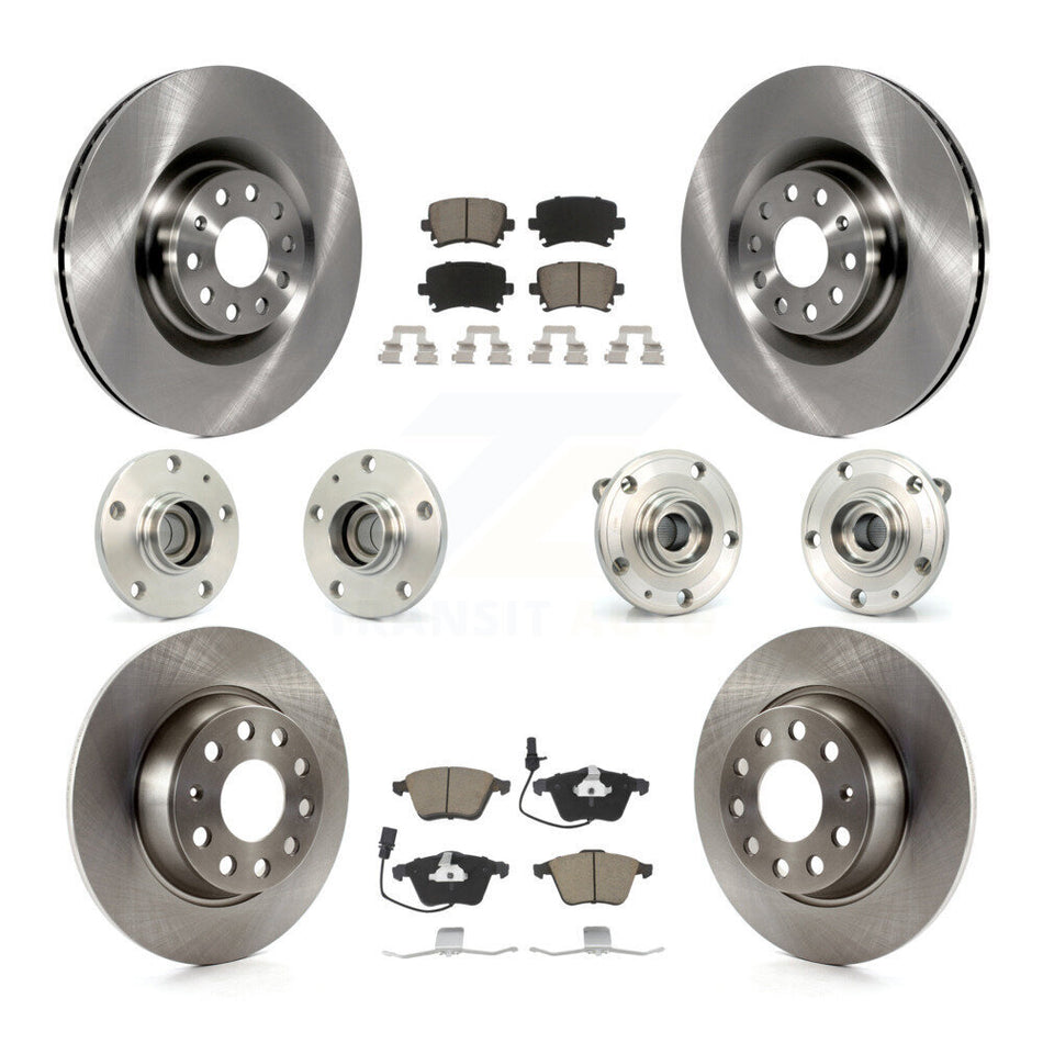 Front Rear Hub Bearings Assembly Disc Brake Rotors And Ceramic Pads Kit (10Pc) For 2006-2007 Volkswagen Passat FWD with Naturally Aspirated KBB-119123