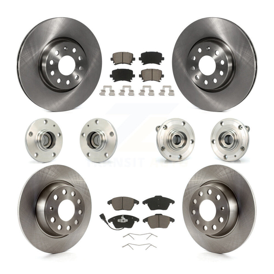 Front Rear Hub Bearings Assembly Disc Brake Rotors And Ceramic Pads Kit (10Pc) For Volkswagen Passat Eos KBB-119124