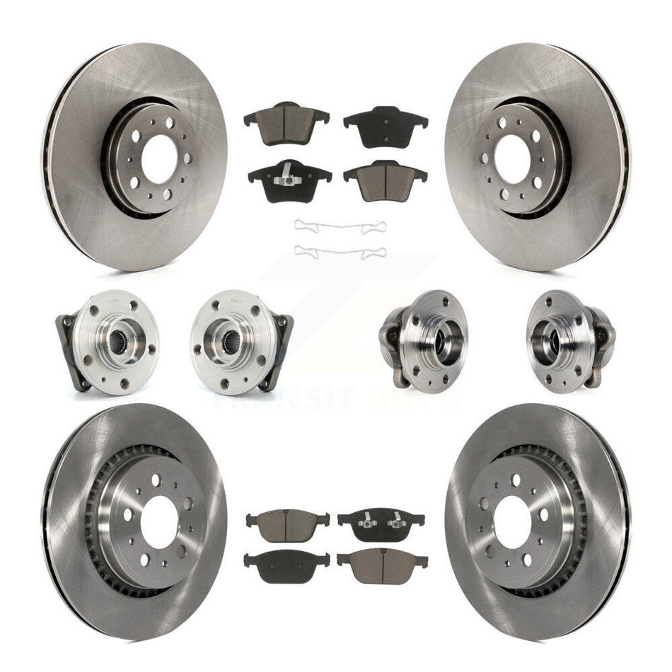 Front Rear Hub Bearings Assembly Disc Brake Rotors And Ceramic Pads Kit (10Pc) For 2008-2014 Volvo XC90 AWD With 328mm Diameter Rotor KBB-119132