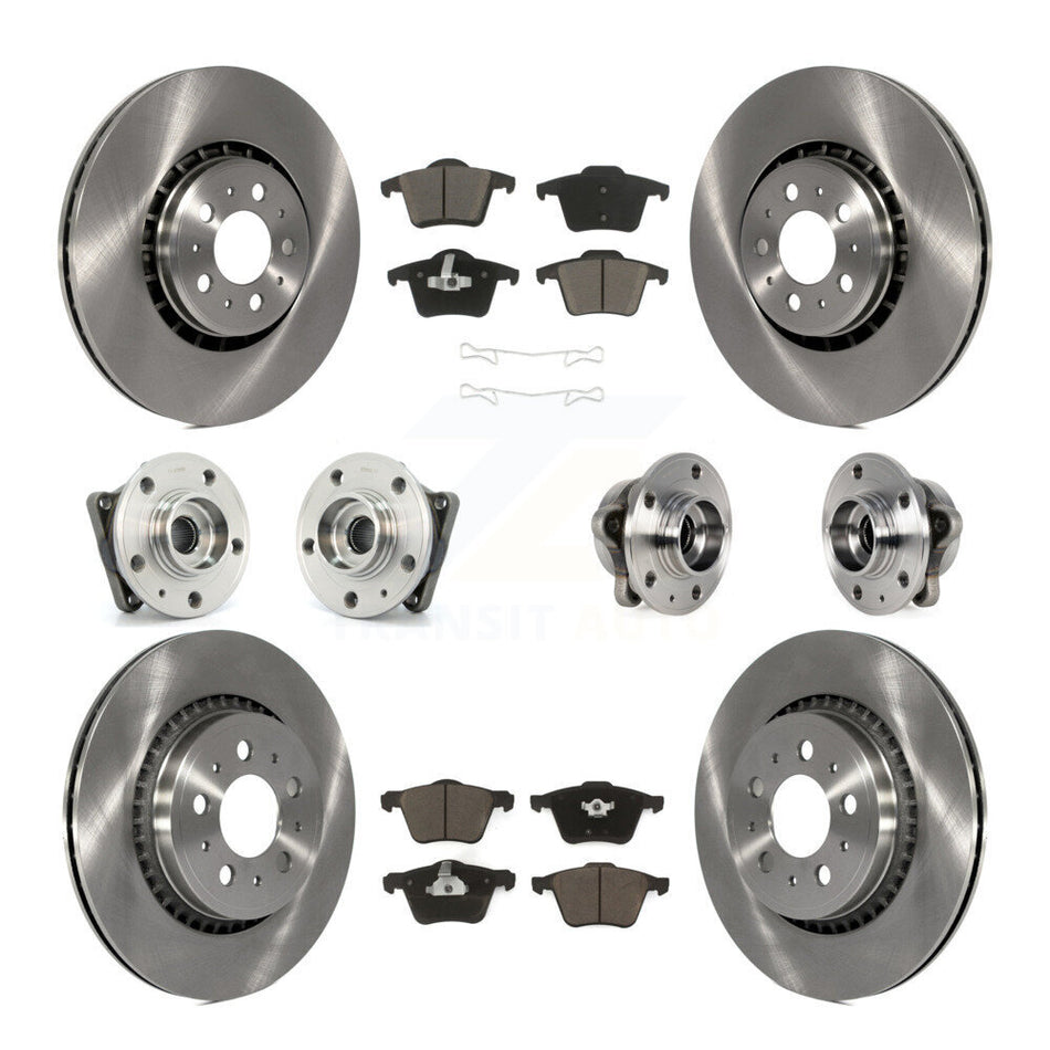 Front Rear Hub Bearings Assembly Disc Brake Rotors And Ceramic Pads Kit (10Pc) For 2008-2014 Volvo XC90 AWD With 336mm Diameter Rotor KBB-119133