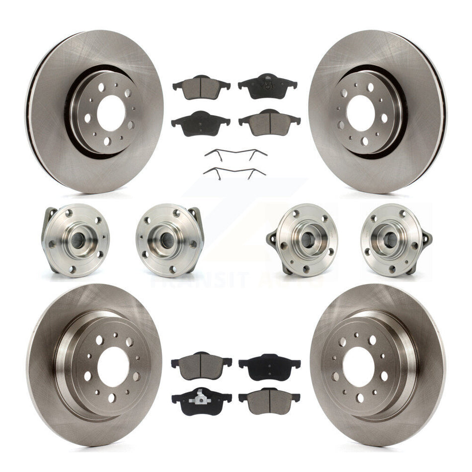 Front Rear Hub Bearings Assembly Disc Brake Rotors And Ceramic Pads Kit (10Pc) For 2008 Volvo S60 AWD With 316mm Diameter Rotor KBB-119135