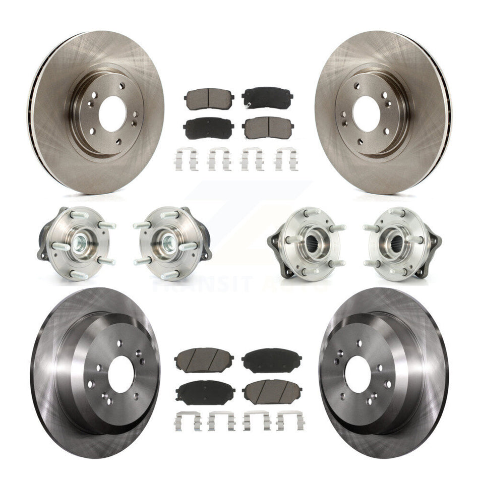 Front Rear Hub Bearings Assembly Disc Brake Rotors And Ceramic Pads Kit (10Pc) For 2007-2012 Hyundai Veracruz FWD With ABS Brakes KBB-119141