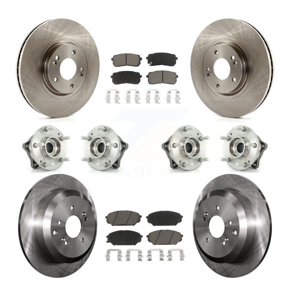 Front Rear Hub Bearings Assembly Disc Brake Rotors And Ceramic Pads Kit (10Pc) For 2007-2012 Hyundai Veracruz AWD With ABS Brakes KBB-119142