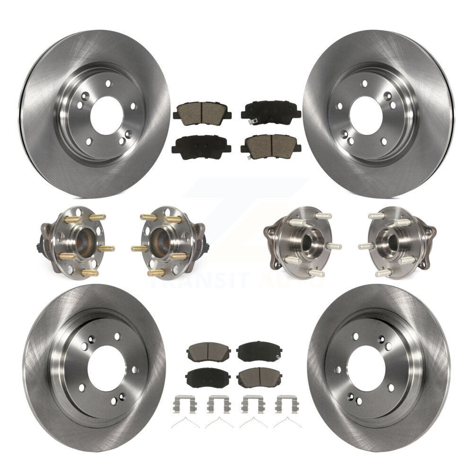 Front Rear Hub Bearings Assembly Disc Brake Rotors And Ceramic Pads Kit (10Pc) For Kia Optima With Electric Parking KBB-119152