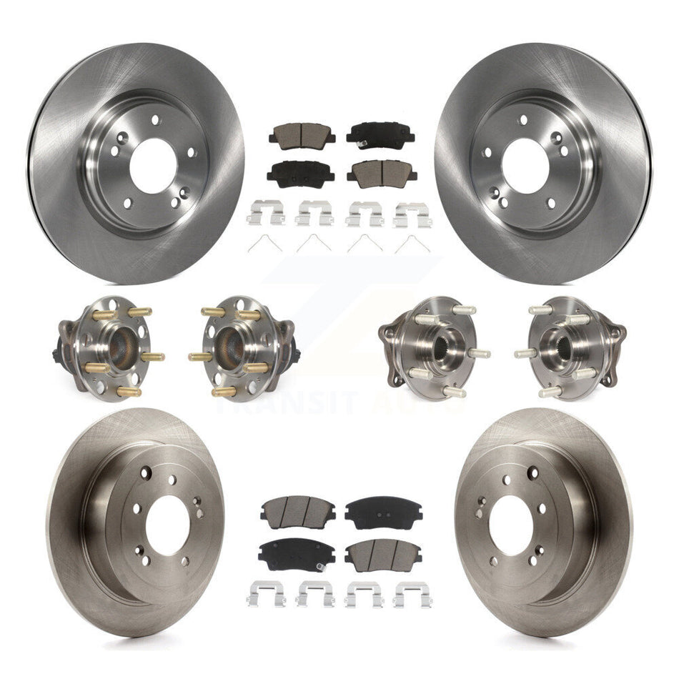 Front Rear Hub Bearings Assembly Disc Brake Rotors And Ceramic Pads Kit (10Pc) For Hyundai Tucson Kia Sportage KBB-119153