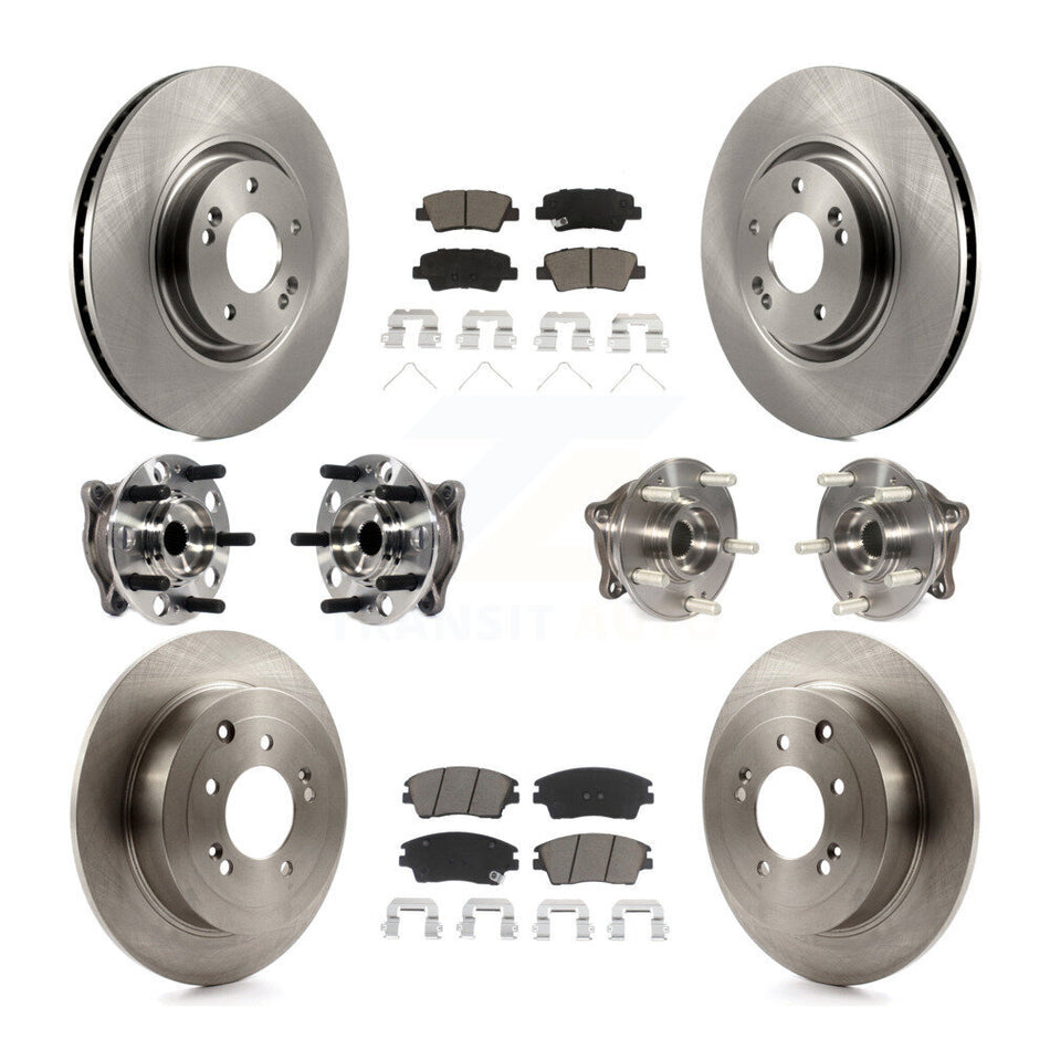 Front Rear Hub Bearings Assembly Disc Brake Rotors And Ceramic Pads Kit (10Pc) For 2017-2021 Kia Sportage AWD with Turbocharged With Manual Parking KBB-119156
