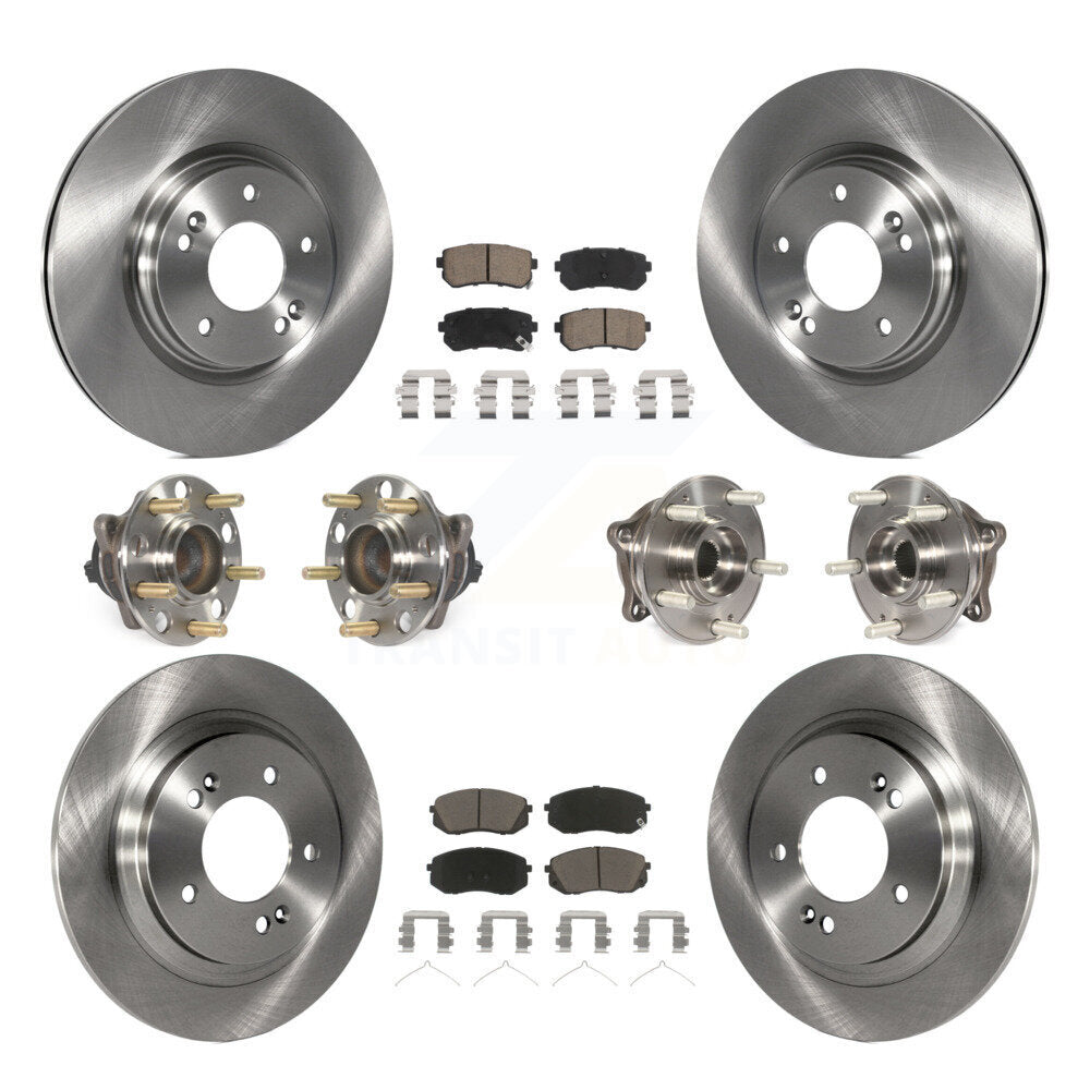 Front Rear Hub Bearings Disc Brake Rotors And Ceramic Pads Kit (10Pc) For Kia Optima KBB-119157