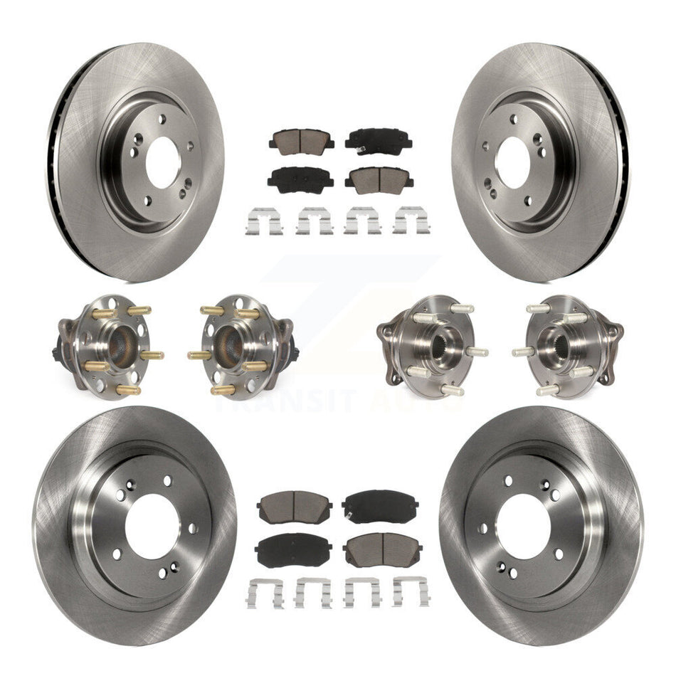 Front Rear Hub Bearings Assembly Disc Brake Rotors And Ceramic Pads Kit (10Pc) For 2015 Hyundai Sonata GAS engine With Power Operated Parking KBB-119160