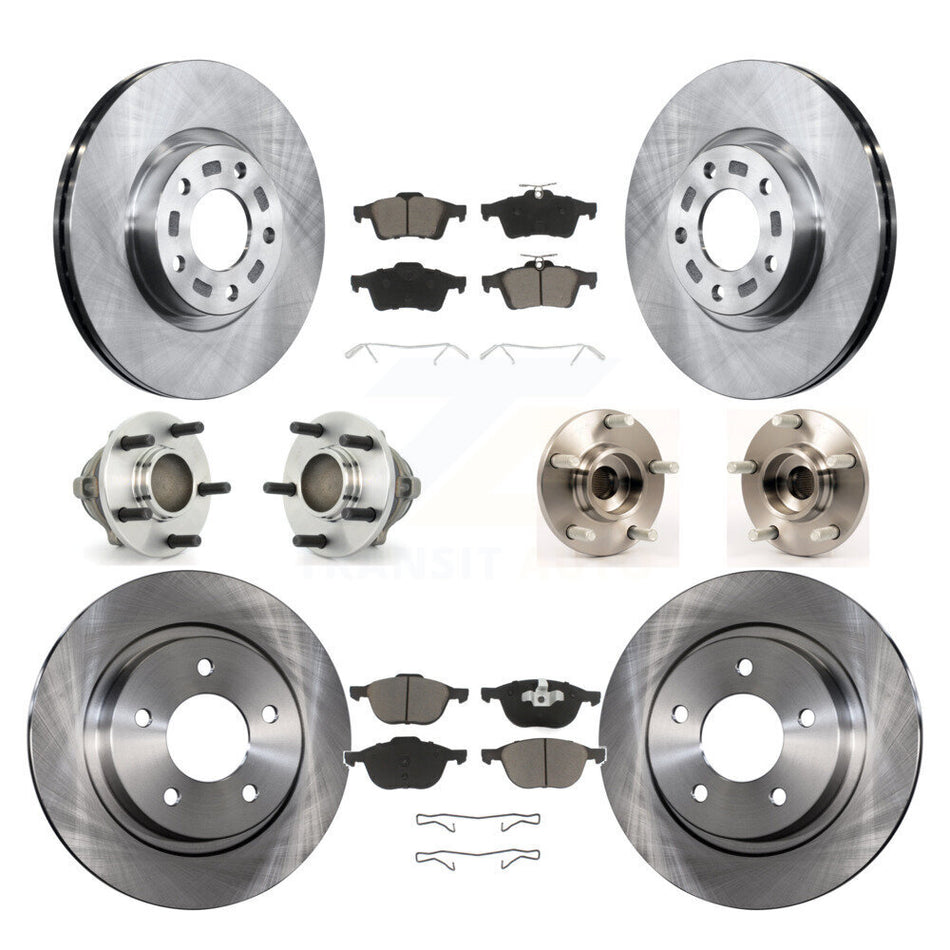 Front Rear Hub Bearings Assembly Disc Brake Rotors And Ceramic Pads Kit (10Pc) For Mazda 3 2.3L with 4-Wheel ABS KBB-119186