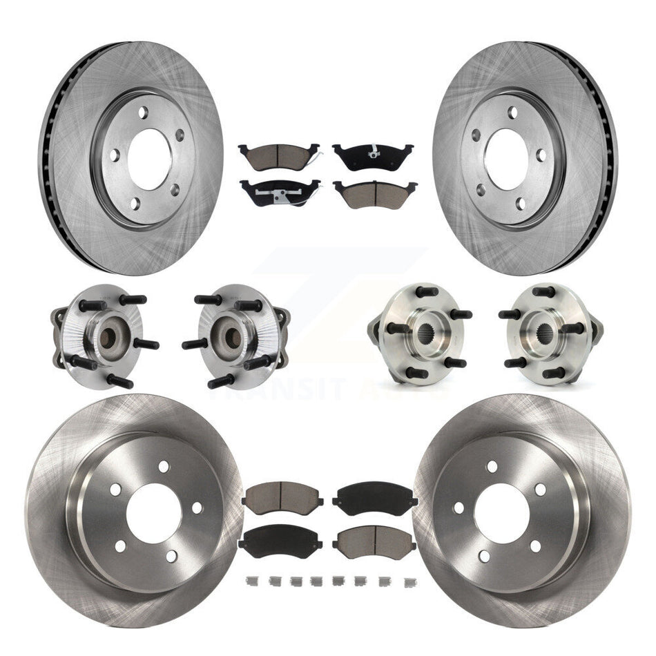 Front Rear Hub Bearings Assembly Disc Brake Rotors And Ceramic Pads Kit (10Pc) For 2003 Chrysler Voyager Drum rear brakes with Non-ABS KBB-119199