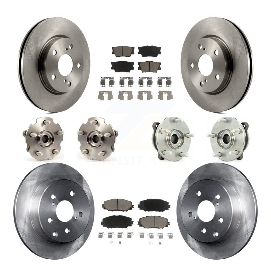 Front Rear Hub Bearings Assembly Disc Brake Rotors And Ceramic Pads Kit (10Pc) For 2013-2018 Toyota RAV4 LE with AWD KBB-119219