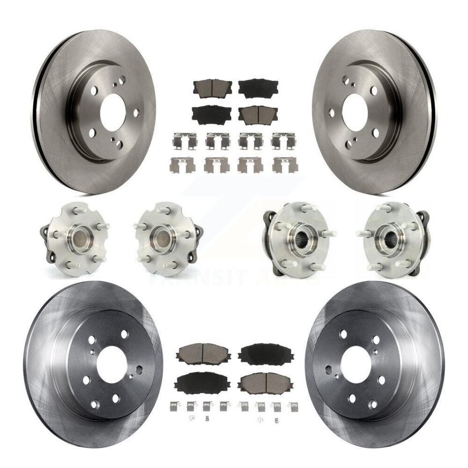Front Rear Hub Bearings Assembly Disc Brake Rotors And Ceramic Pads Kit (10Pc) For 2013-2018 Toyota RAV4 LE with FWD KBB-119220