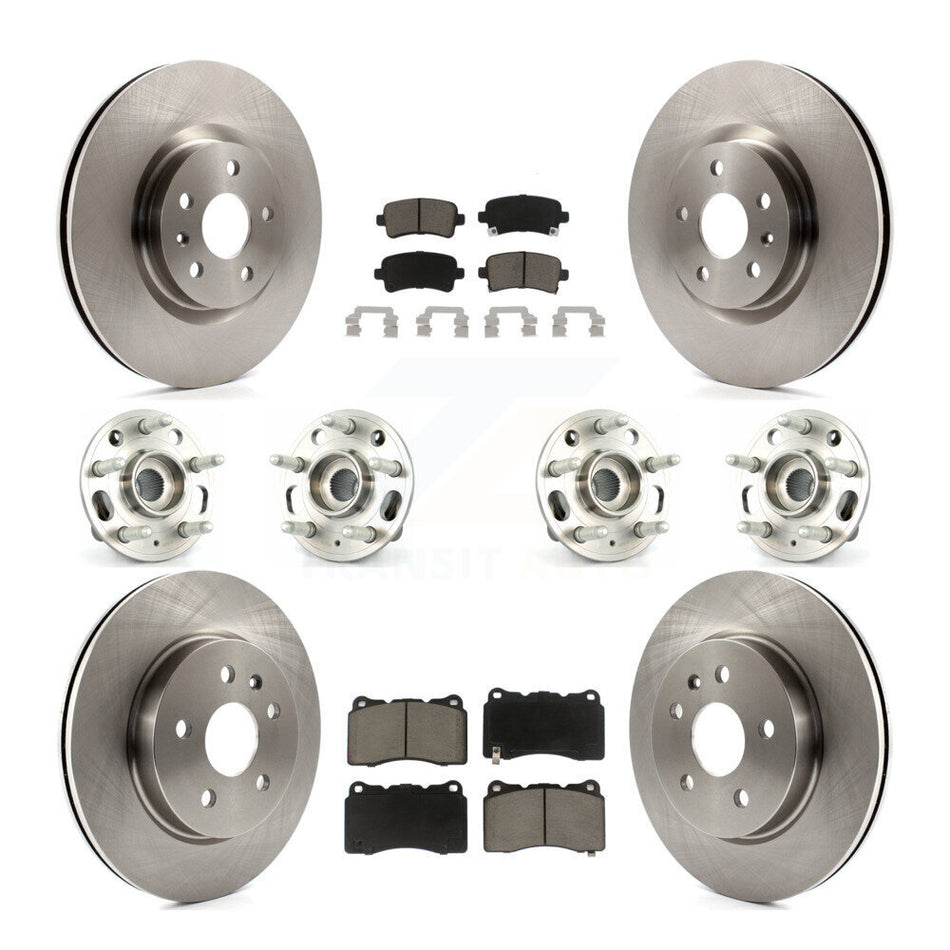 Front Rear Hub Bearings Assembly Disc Brake Rotors And Ceramic Pads Kit (10Pc) For 2013-2016 Cadillac XTS Without Heavy Duty Brakes With 5 Lug Wheels KBB-119230