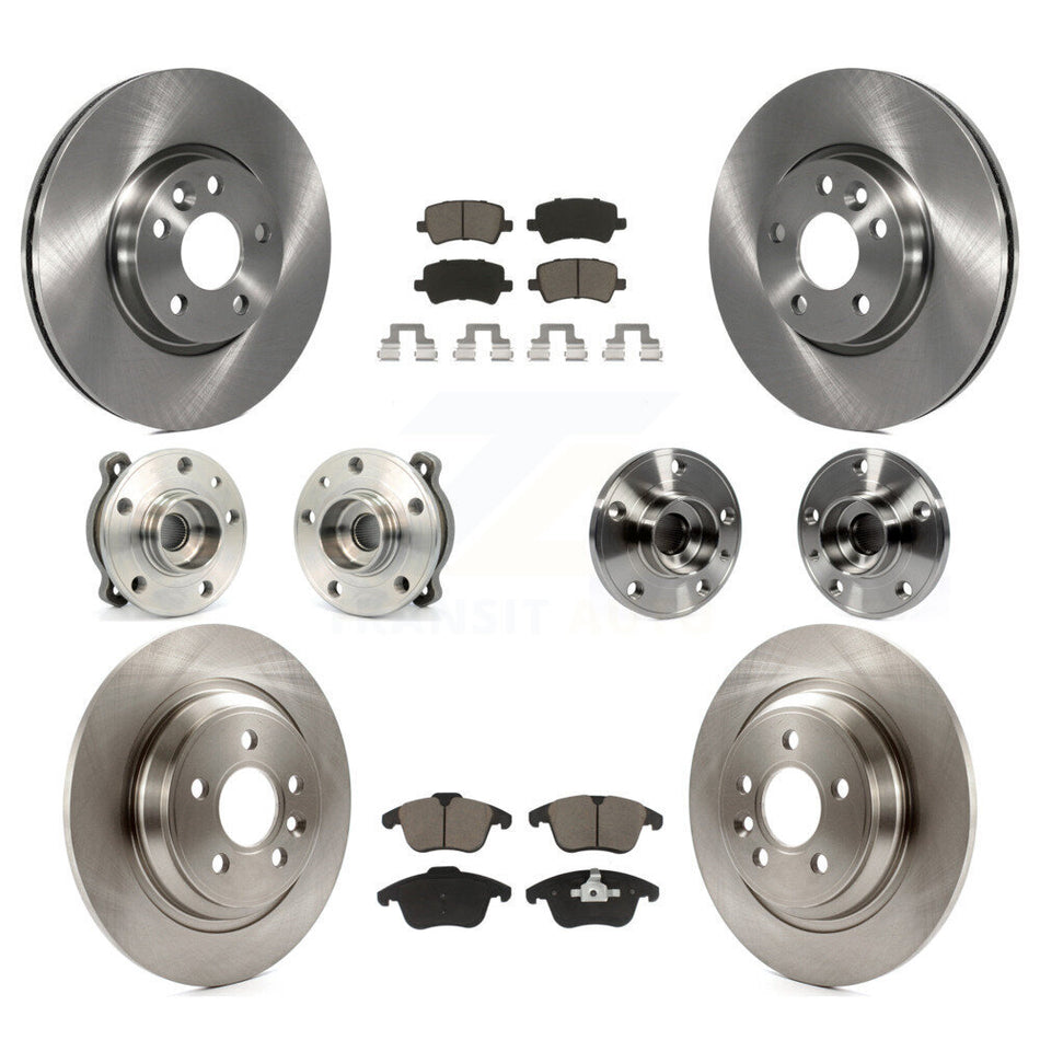 Front Rear Hub Bearings Assembly Disc Brake Rotors And Ceramic Pads Kit (10Pc) For 2013-2014 Volvo S60 3.0L With 300mm Diameter Rotor KBB-119243