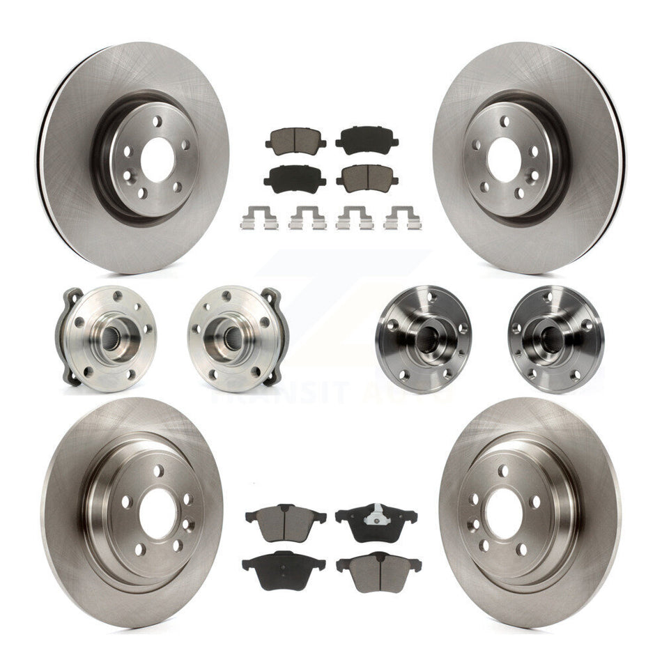 Front Rear Hub Bearings Assembly Disc Brake Rotors And Ceramic Pads Kit (10Pc) For 2013-2014 Volvo S60 3.0L With 336mm Diameter Rotor KBB-119244