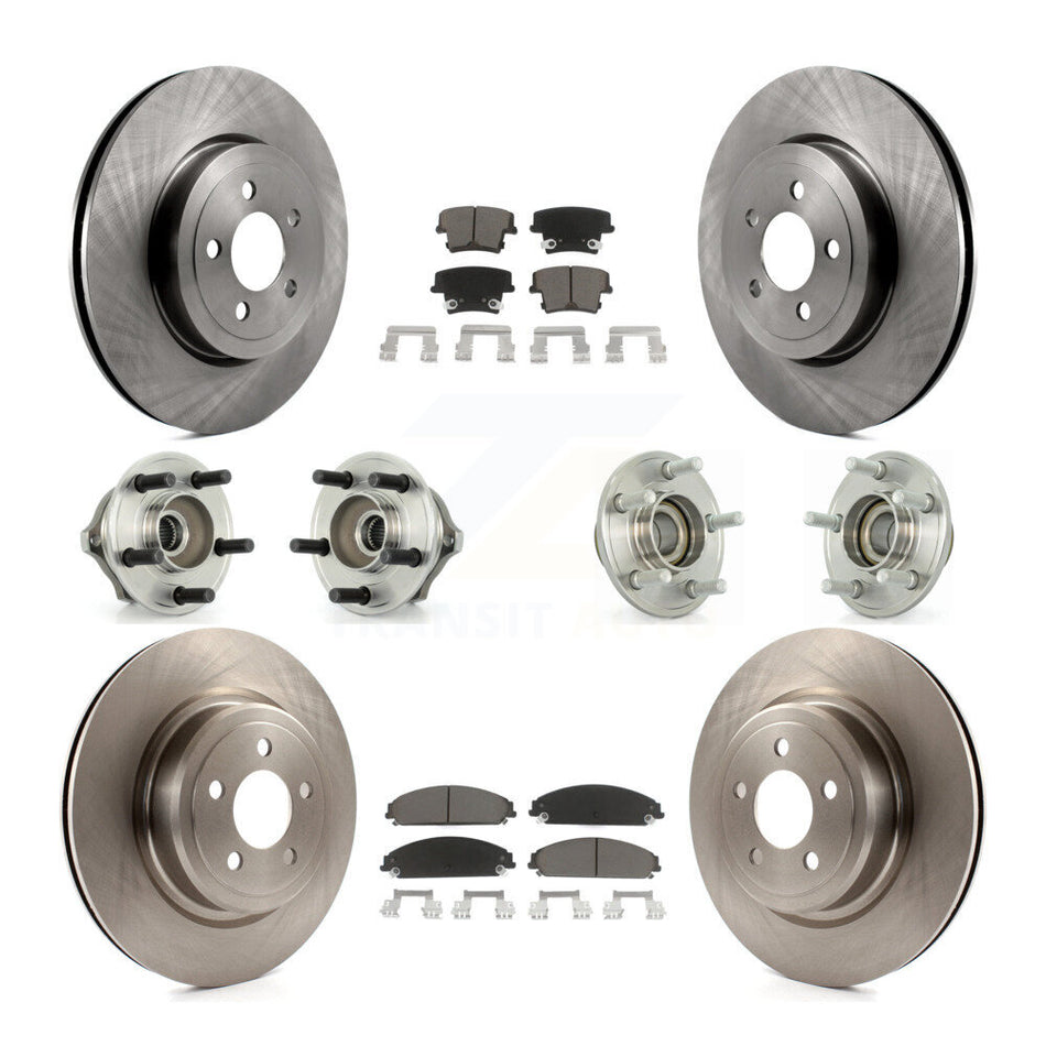 Front Rear Hub Bearings Assembly Disc Brake Rotors And Ceramic Pads Kit (10Pc) For 2006-2008 Dodge Charger RWD with 5.7L 3.5L With Police Package KBB-119264