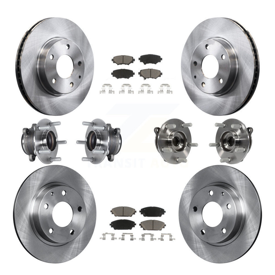Front Rear Hub Bearings Disc Brake Rotors And Ceramic Pads Kit (10Pc) For Mazda 3 Sport KBB-119288