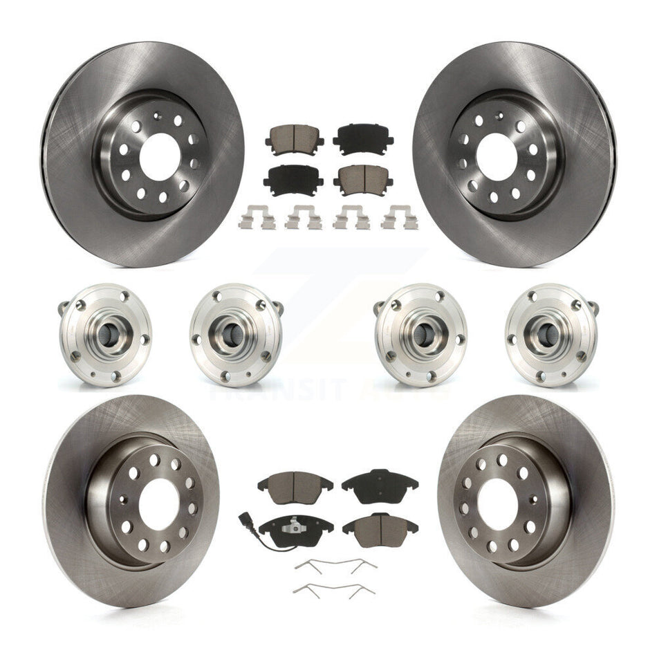 Front Rear Hub Bearings Assembly Disc Brake Rotors And Ceramic Pads Kit (10Pc) For 2008 Audi A3 Quattro With 286mm Diameter Rotor KBB-119308